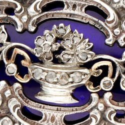 Goud-zilveren antieke broche met boheems glas en diamant