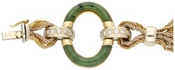 Wolfers Frères, 18K bicolor gouden armband bezet met nefriet jade en diamanten 