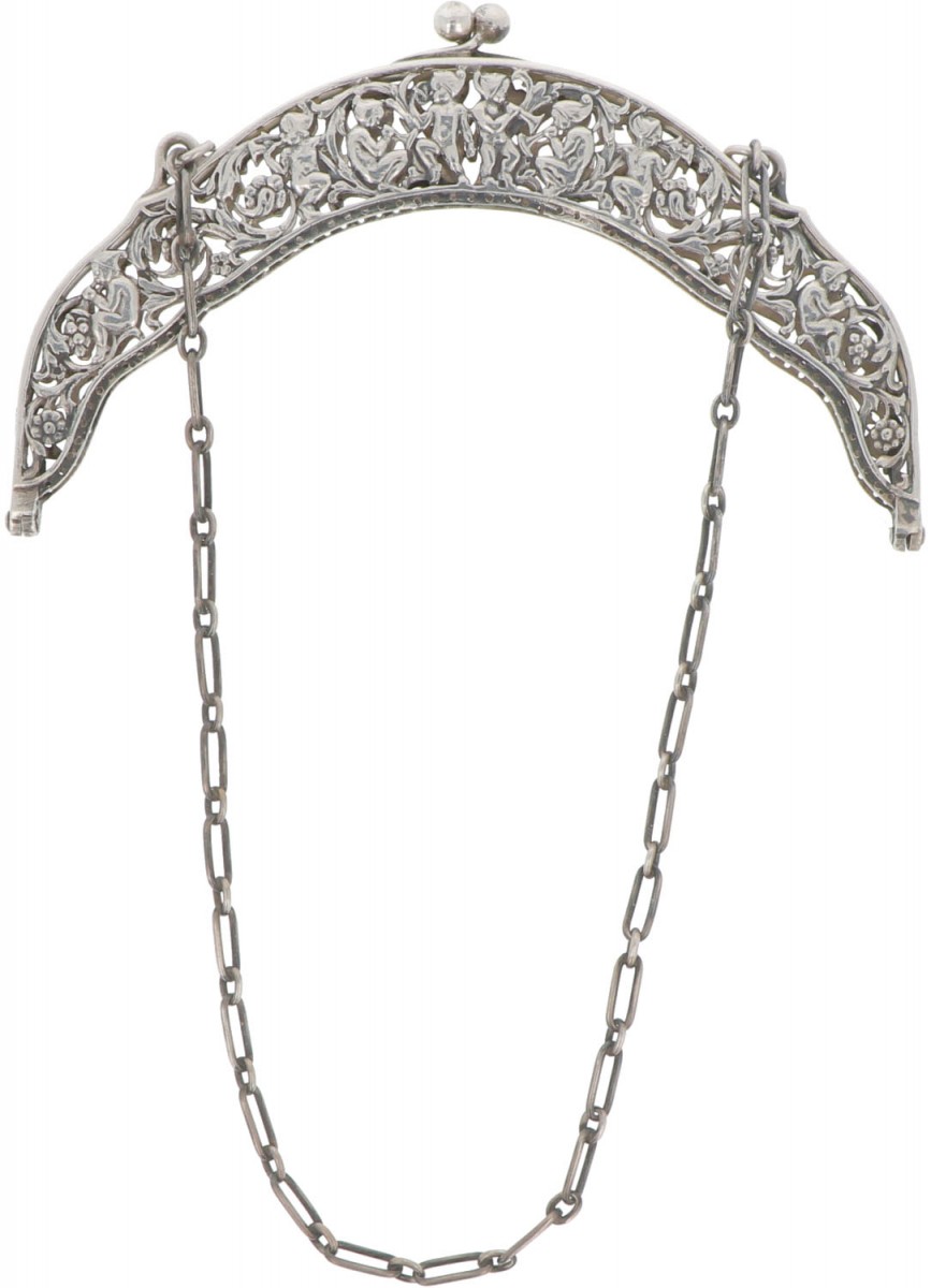 Tasbeugel met ketting zilver.