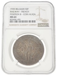 Belgium. 50 Francs. 1935 FR. Position B. MS 64