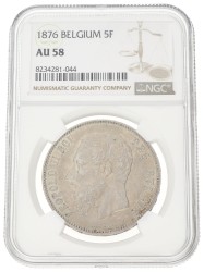 Belgium. Leopold II. 5 Francs. 1876. AU 58