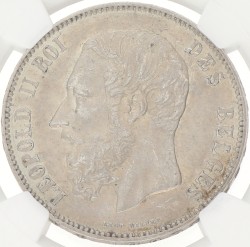 Belgium. Leopold II. 5 Francs. 1876. AU 58