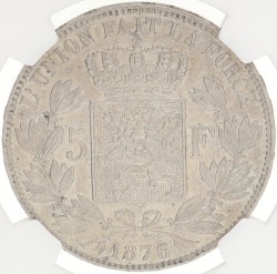 Belgium. Leopold II. 5 Francs. 1876. AU 58