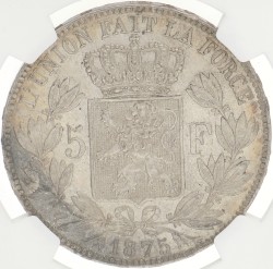 Belgium. Leopold II. 5 Francs. 1875. AU 58