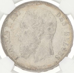 Belgium. Leopold II. 5 Francs. 1875. AU 58