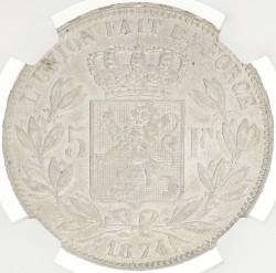Belgium. Leopold II. 5 Francs. 1874. MS 62