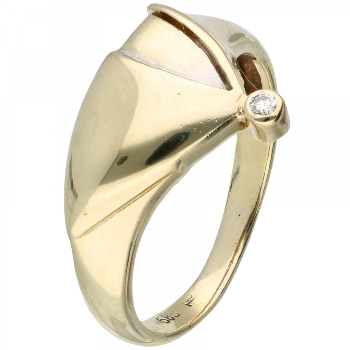 14 kt. Bicolor gouden ring bezet met ca. 0.02 ct. diamant.