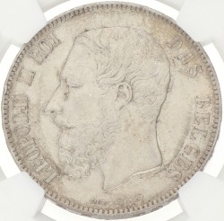 Belgium. Leopold II. 5 Francs. 1870. AU 55