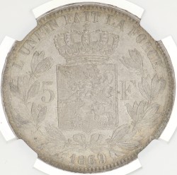 Belgium. Leopold II. 5 Francs. 1869. AU 58