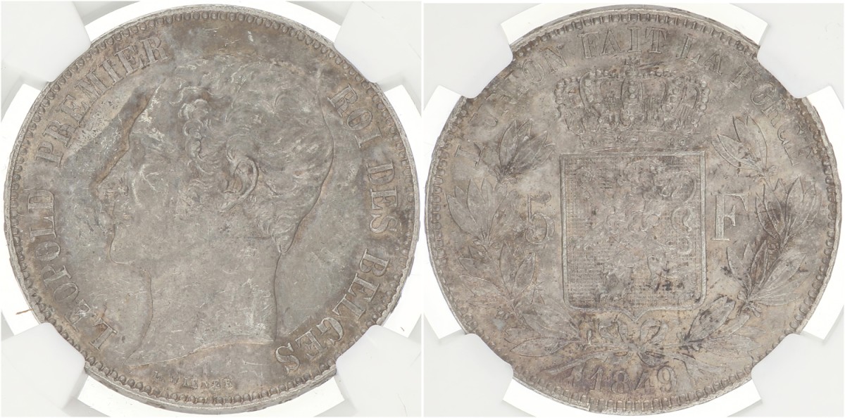 Belgium. Leopold I. 5 Francs - Bare head. 1849. AU 55