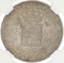 Belgium. Leopold I. 5 Francs. 1851 - Dot above date. AU 53