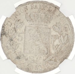 Belgium. Leopold I. 5 Francs. 1850 - No dot above date. AU 55
