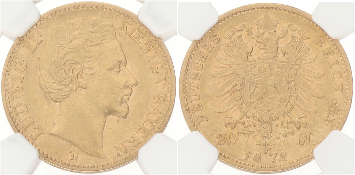 German states. Bavaria. Lüdwich II. 20 Mark. 1872 D. AU 55