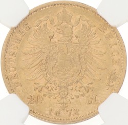 German states. Bavaria. Lüdwich II. 20 Mark. 1872 D. AU 55