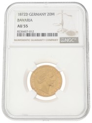 German states. Bavaria. Lüdwich II. 20 Mark. 1872 D. AU 55