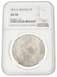 France. Empire. Napoleon. 5 Francs. 1811 A. AU 58