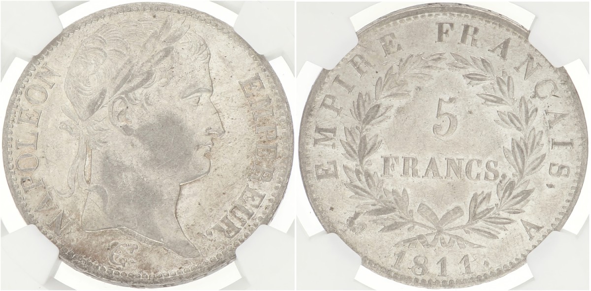 Goudwisselkantoor auction: France. Empire. Napoleon. 5 Francs. 1811 A. AU 58