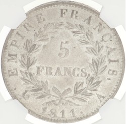 France. Empire. Napoleon. 5 Francs. 1811 A. AU 58