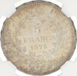 France. Third Republic. 5 Francs. 1873 A. MS 65