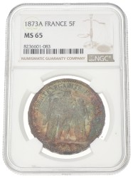 France. Third Republic. 5 Francs. 1873 A. MS 65