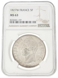 France. Second kingdom. Charles X. 5 Francs. 1827 W. MS 63