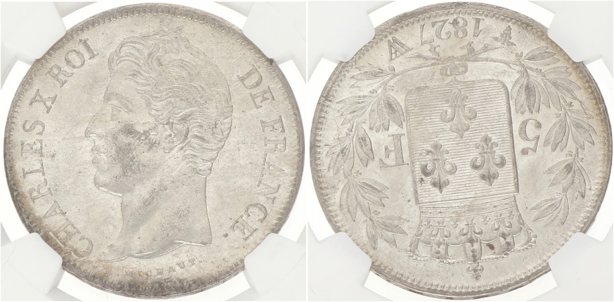 Goudwisselkantoor auction: France. Second kingdom. Charles X. 5 Francs. 1827 W. MS 63