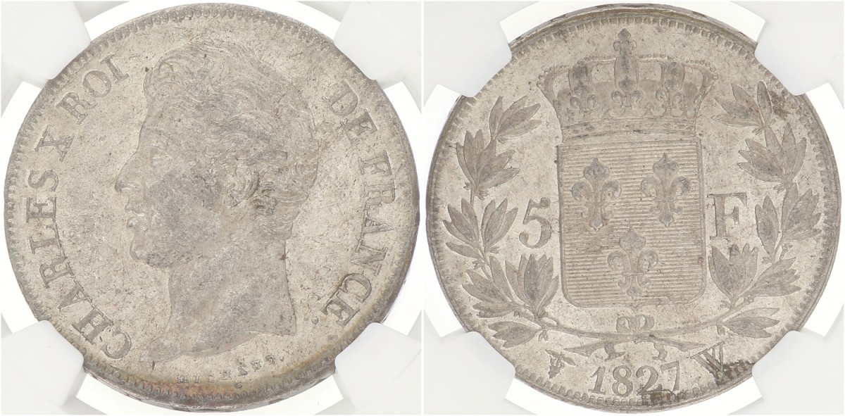 France. Second kingdom. Charles X. 5 Francs. 1827 W. AU 55