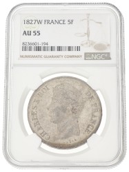 France. Second kingdom. Charles X. 5 Francs. 1827 W. AU 55