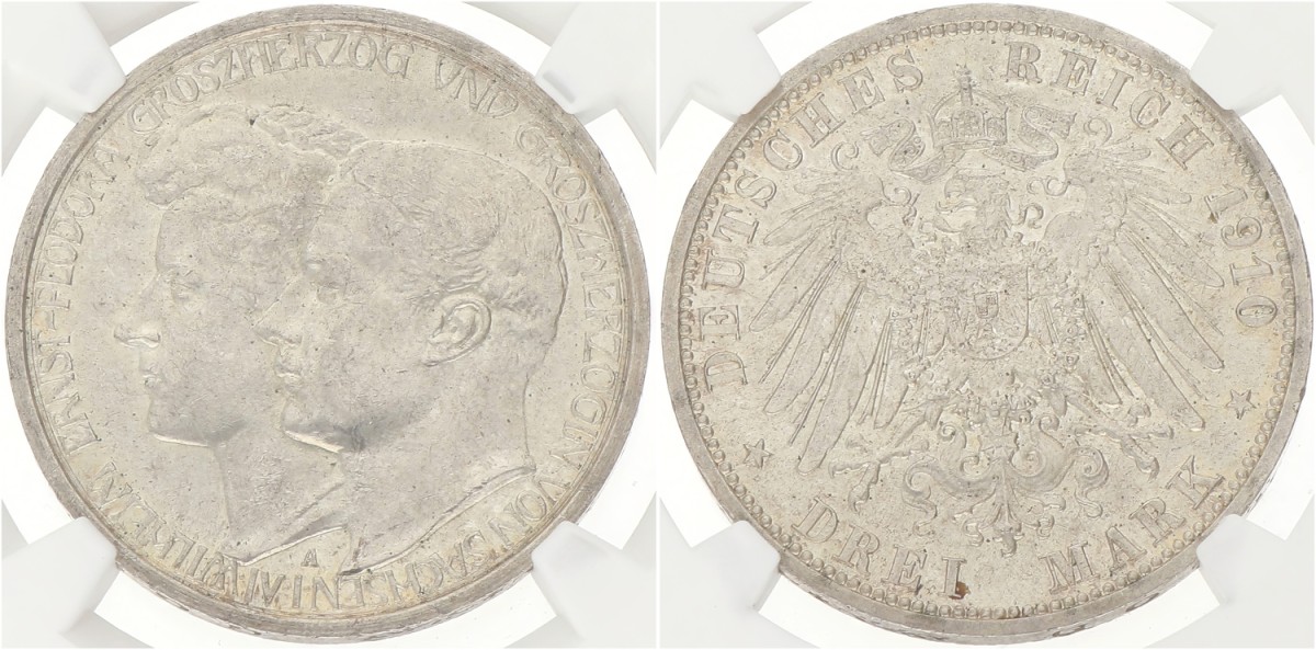 German states. Saxe-Weimar-Eisenach. Wilhelm Ernst. 3 Mark - Duke's marriage. 1910 A. MS 62