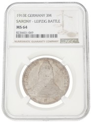 German states. Saxony. 3 Mark - Leipzig battle. 1913 E. MS 64