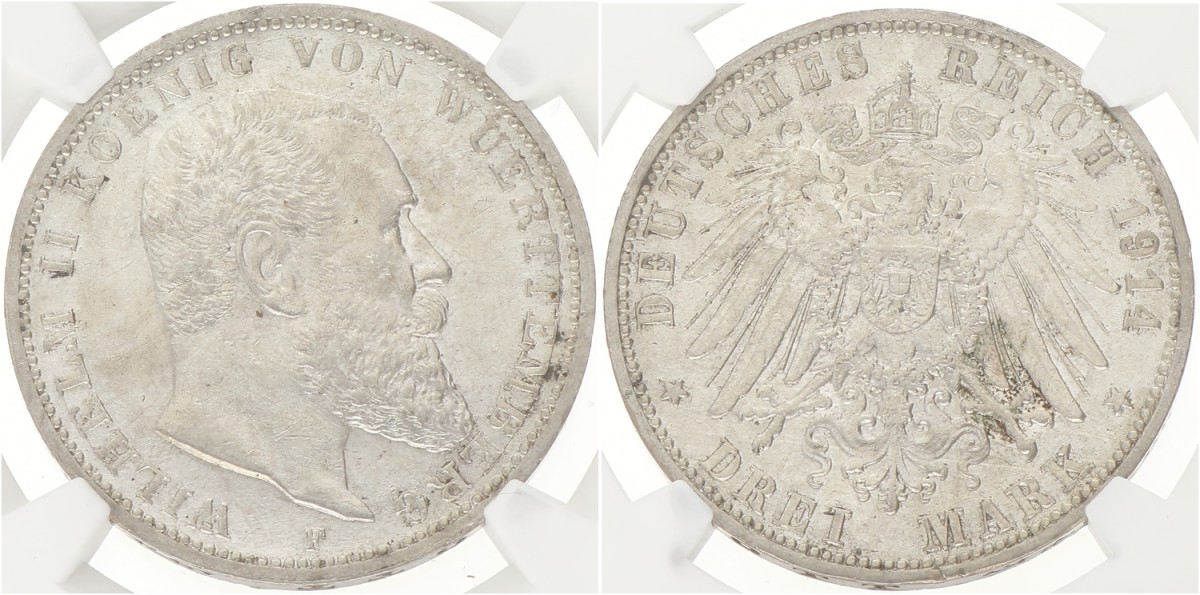 German states. Württemberg. Wilhelm I. 3 Mark. 1914 F. MS 62