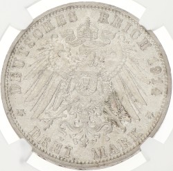 German states. Württemberg. Wilhelm I. 3 Mark. 1914 F. MS 62