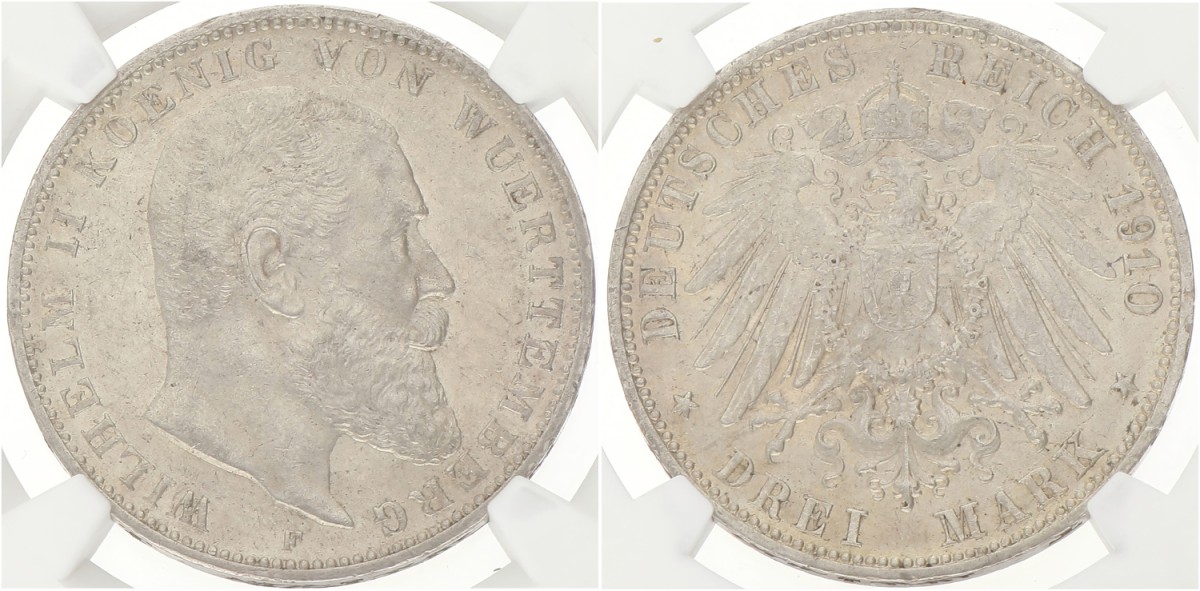 German states. Württemberg. Wilhelm II. 3 Mark. 1910 F. MS 62