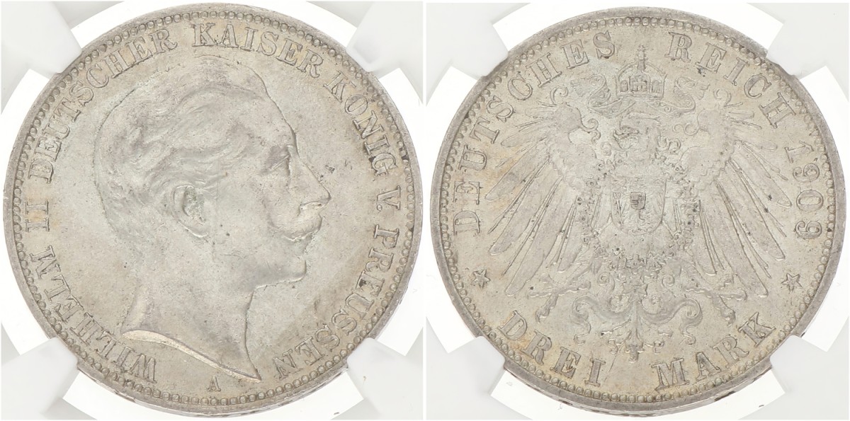 German states. Prussia. Wilhelm II. 3 Mark. 1909 A. MS 62