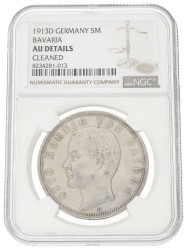 German states. Bavaria. Otto. 5 Mark. 1913 D. AU details.