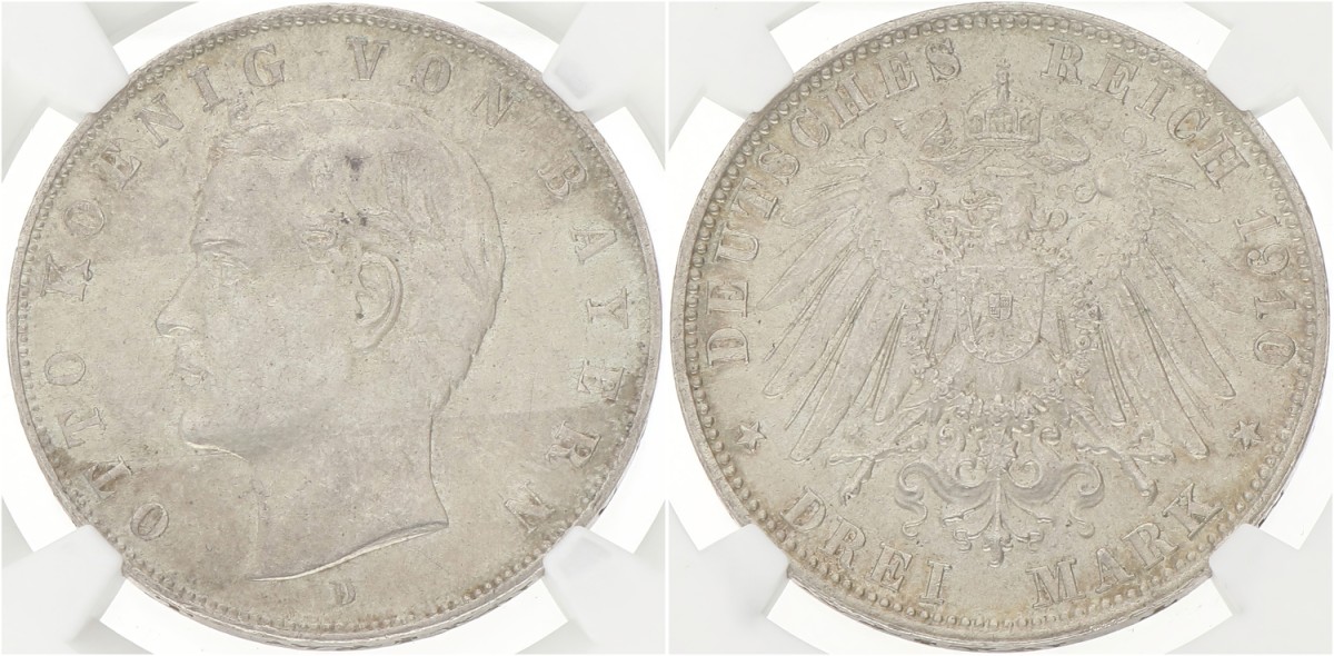 German states. Bavaria. Otto. 3 Mark. 1910 D. MS 62