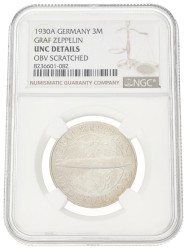 Germany. Weimar republic. 3 Mark - Graf Zeppelin. 1930 A. UNC details.