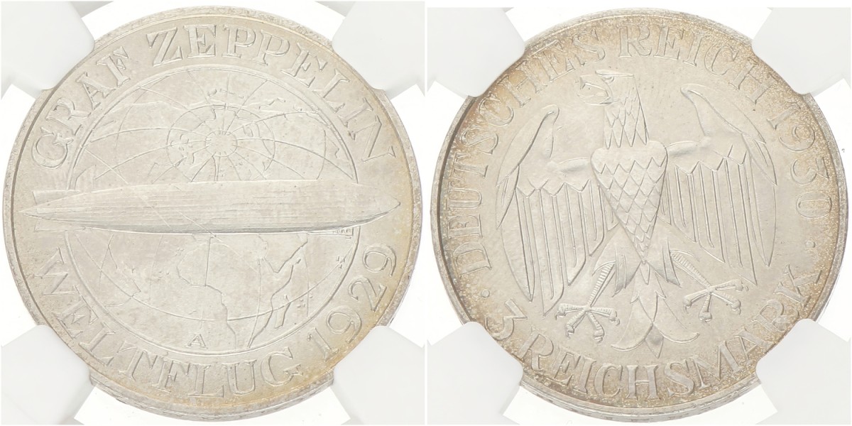 Germany. Weimar republic. 3 Mark - Graf Zeppelin. 1930 A. UNC details.