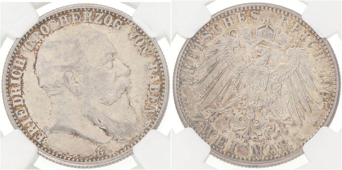 German states. Baden. Friedrich. 2 Mark. 1905 G. AU 55