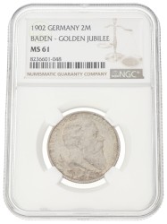 German states. Baden. Friedrich. 2 Mark - Golden jubilee. 1902. MS 61