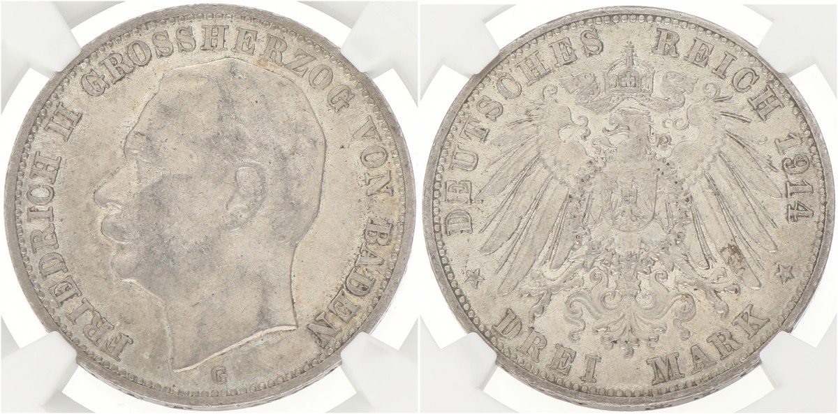 German states. Baden. Friedrich II. 3 Mark. 1914 G. AU 55