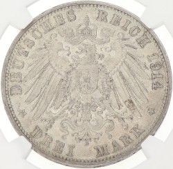 German states. Baden. Friedrich II. 3 Mark. 1914 G. AU 55