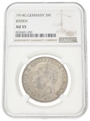 German states. Baden. Friedrich II. 3 Mark. 1914 G. AU 55