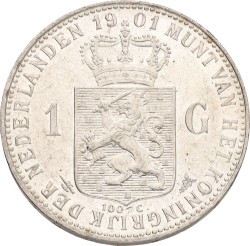 1 Gulden. Wilhelmina. 1901. AUnc.