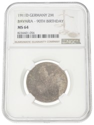 German states. Bavaria. Luitpold. 2 Mark - 90th birthday. 1911 D. MS 64