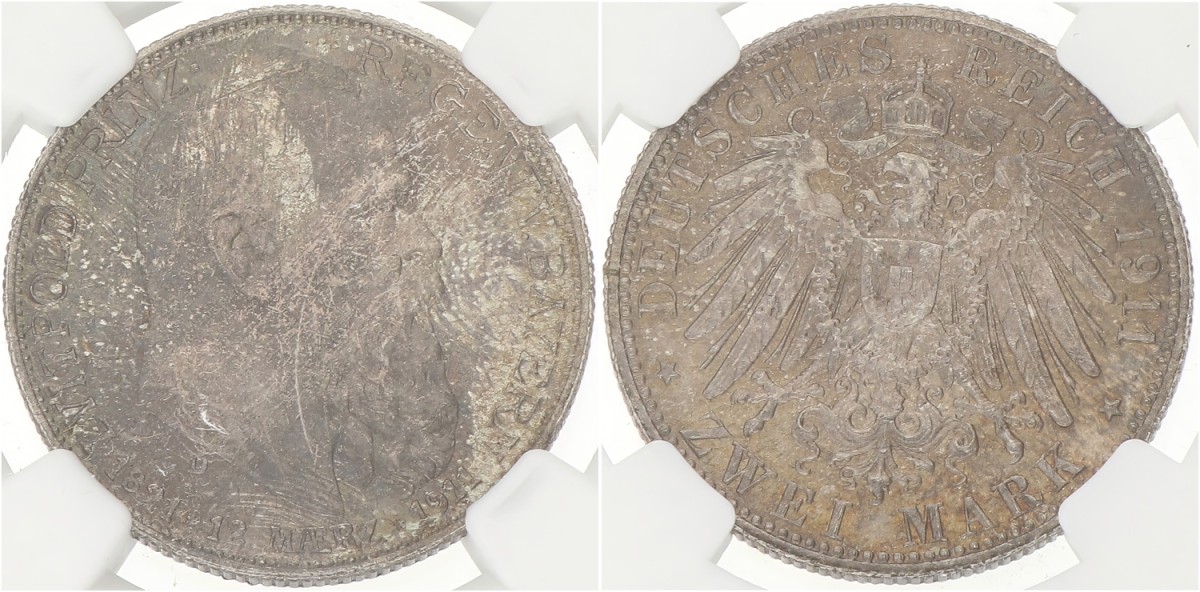 German states. Bavaria. Luitpold. 2 Mark - 90th birthday. 1911 D. MS 64