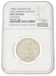 German states. Saxe-Weimar-Eisenach. 2 Mark - Jena university. 1908 A. UNC details.
