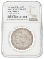 German states. Saxe-Weimar-Eisenach. Wilhelm Ernst. 3 Mark - Duke's Marriage. 1910 A. UNC details.