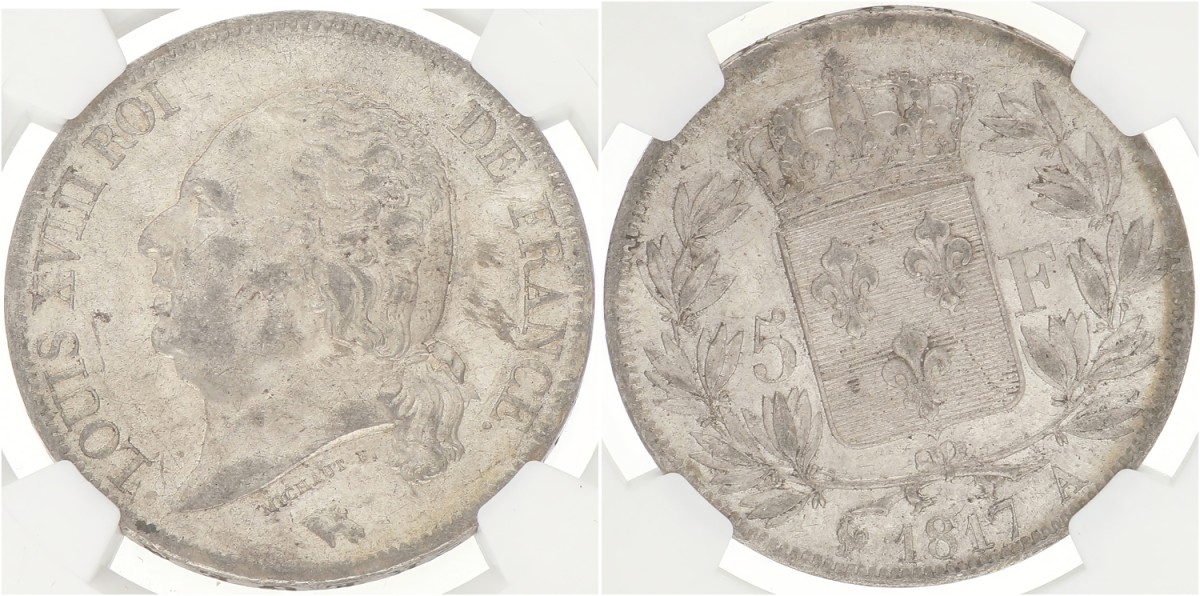 France. Second kingdom. Louis XVIII. 5 Francs. 1817 A. AU 58