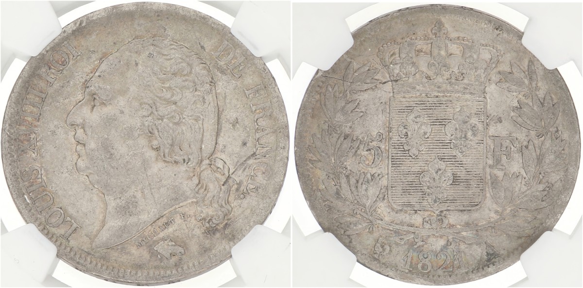 France. Second kingdom. Louis XVIII. 5 Francs. 1821 A. XF 40